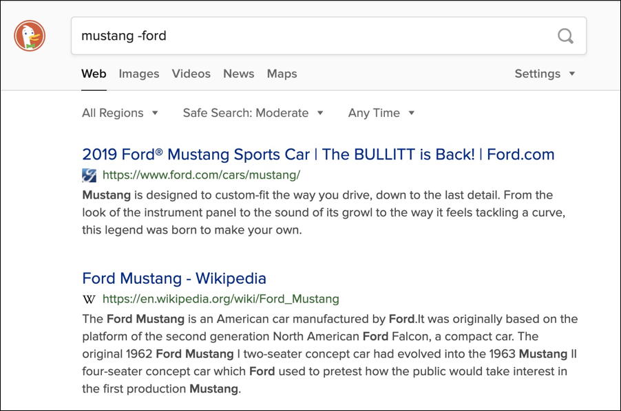 duckduckgo search - mustang -ford