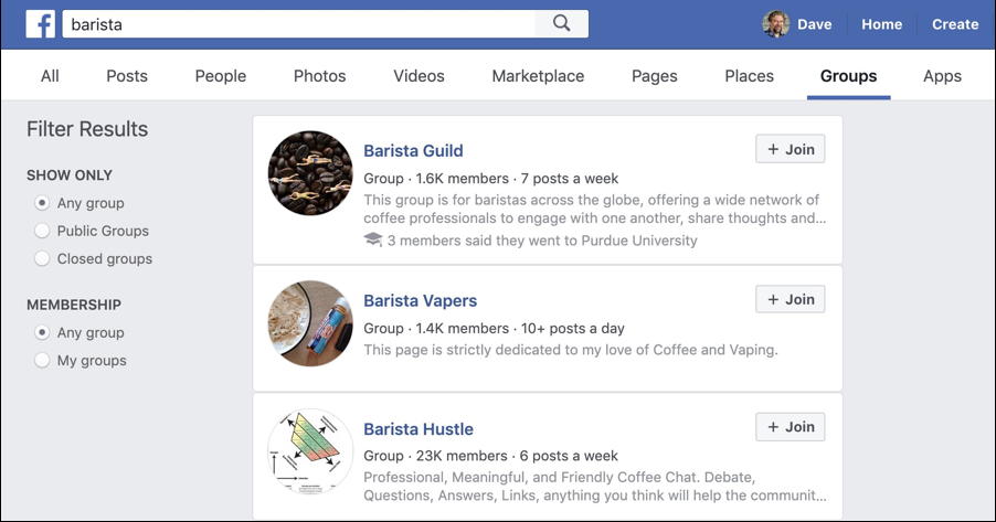 facebook barista groups