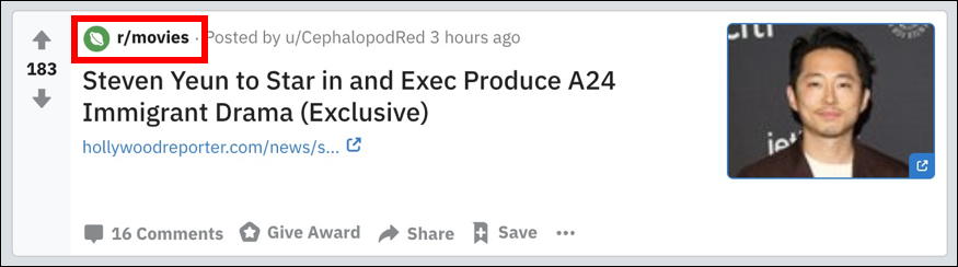 reddit post - subreddit movies