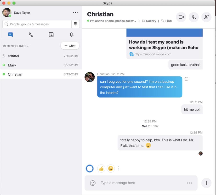 skype text chat - mac