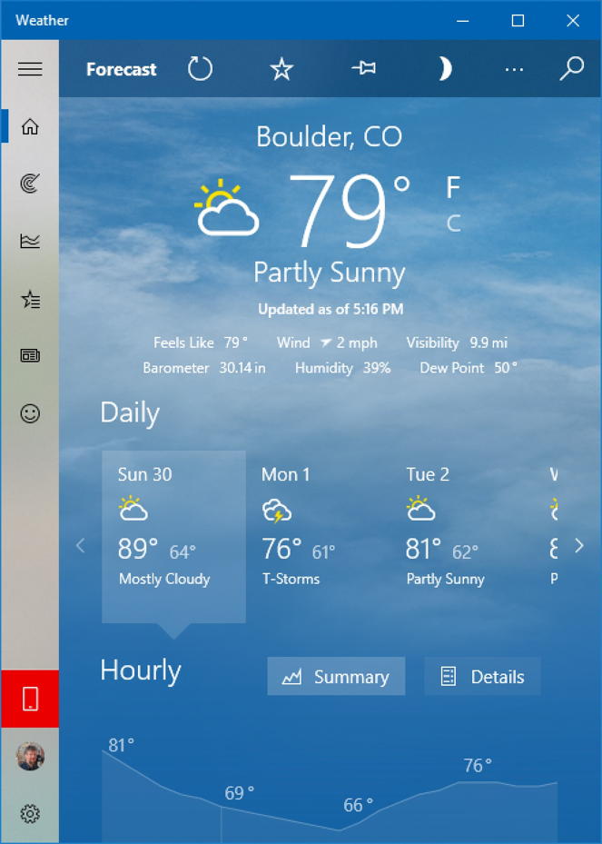 win10 weather - boulder co