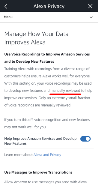 amazon alexa echo privacy settings human listening disable