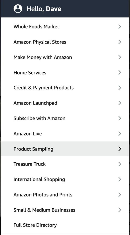 amazon menu options 