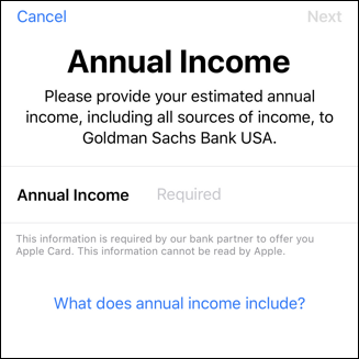 apple card application - annual income