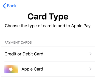 apple wallet - add card - card type - apple card - iphone