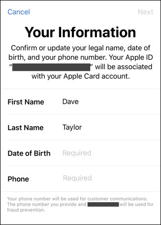 apple card - apply - birthday