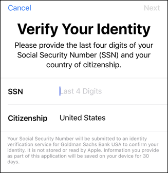 enter your ssn verify identity apple card application