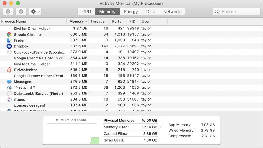 mac macos x activity monitor sorted by ram memory