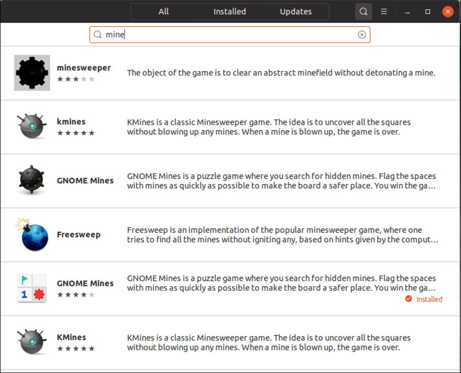 search: minesweeper in linux ubuntu app