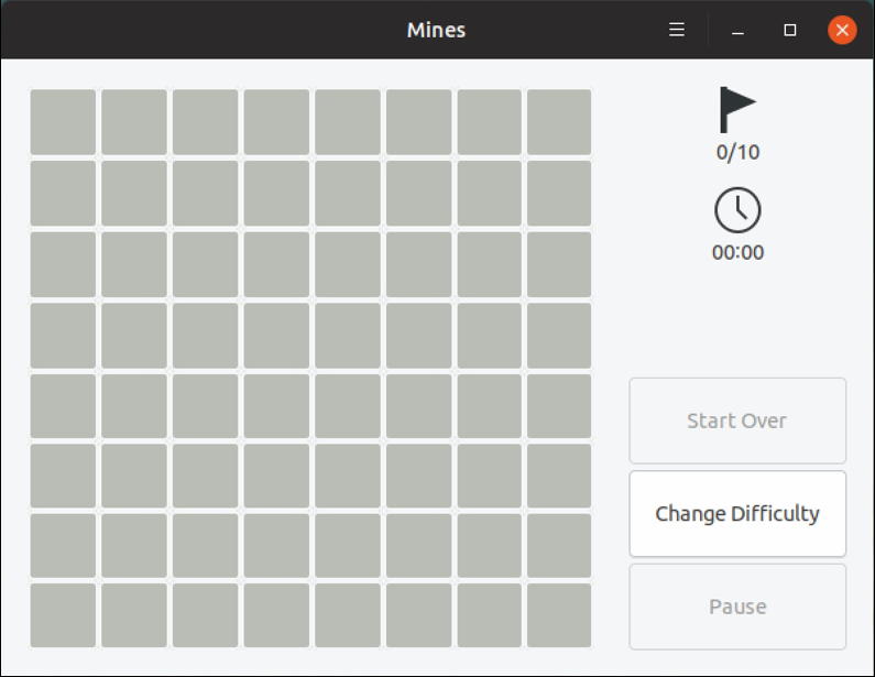 gnome mines - 8x8 grid - minesweeper linux ubuntu