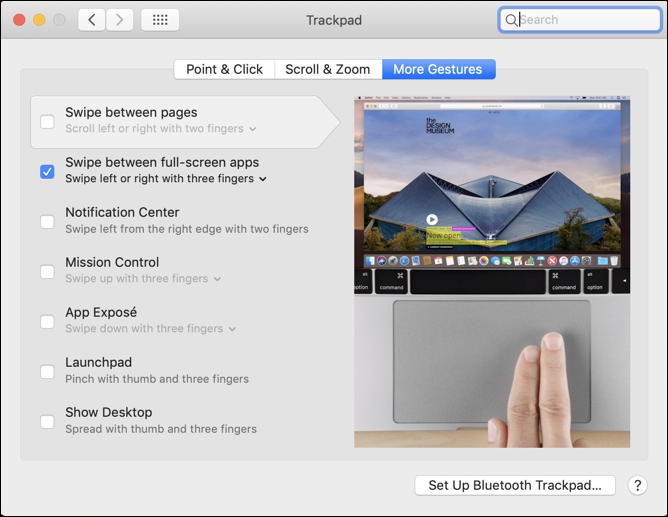 macos x - trackpad preferences system - more gestures