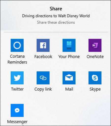 share driving directions - microsoft maps - windows 10 win10