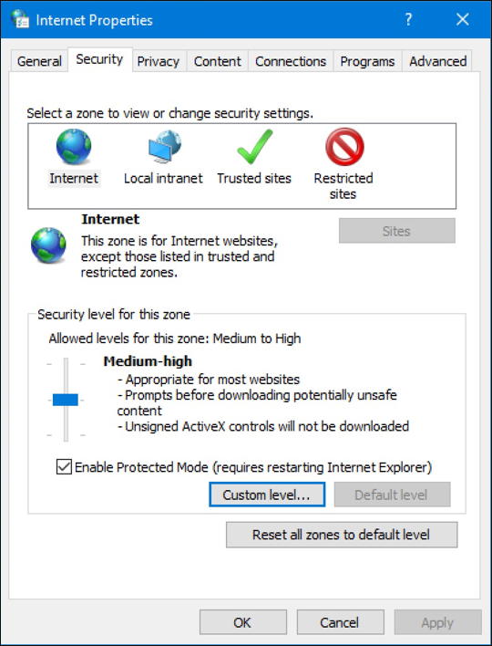 windows 10 internet options control panel