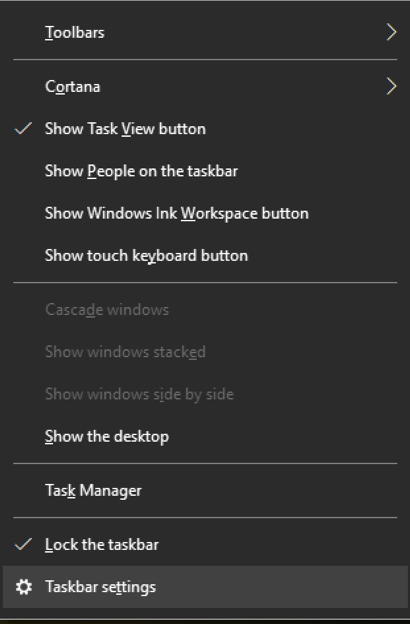 windows 10 - right click taskbar menu