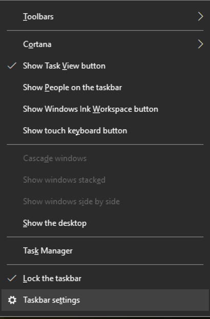 windows 10 - right click taskbar menu