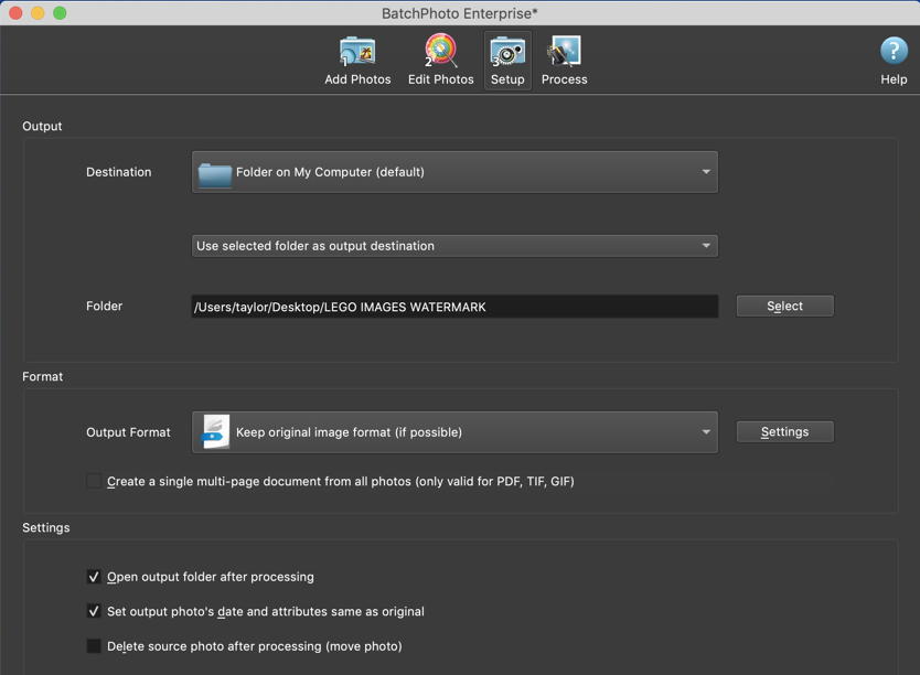 mac batchphoto setup for conversion