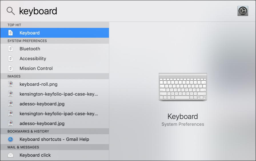 macos x - spotlight search - keyboard