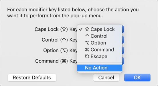 change modifier key - caps lock - mac macos macbook keyboard