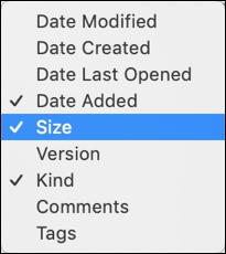 macos x finder - sort column labels menu