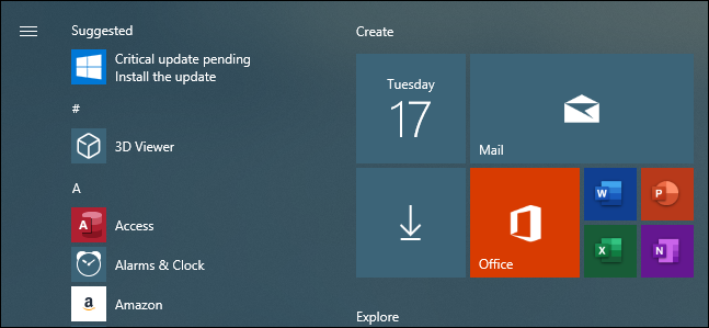 critical update pending - install the update - windows 10 start menu