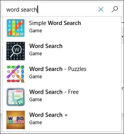microsoft store - search for word search puzzle games