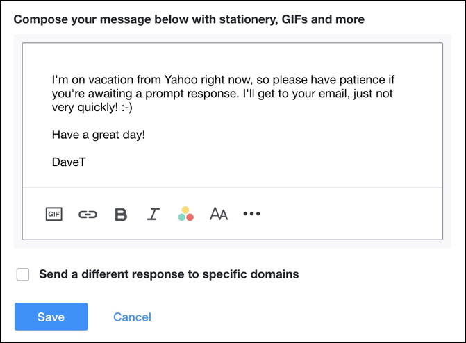 yahoo mail autoresponder vacation message example sample demo