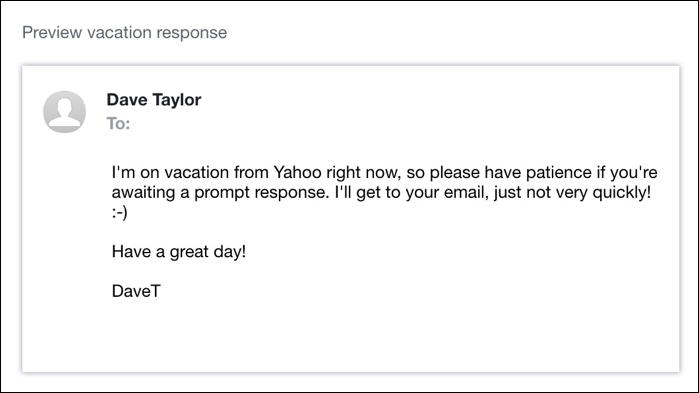 yahoo mail vacation responder all set up