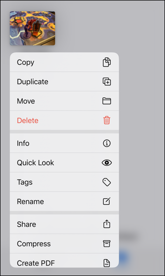 exif info iphone ios13 - files app - context menu