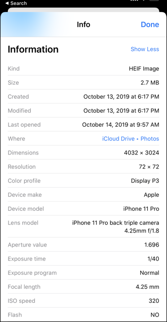 exif info iphone ios13 - full exif photo info data iphone