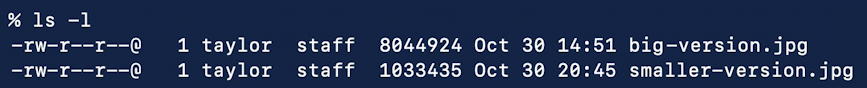 mac command line - ls -l - reduce resize shrink smaller photo file image