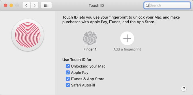 macos x system preferences - touch id - settings