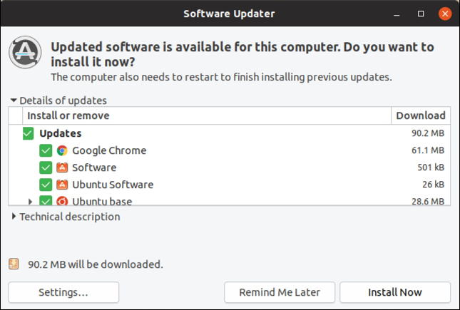 ubuntu linux - software updater - updates available