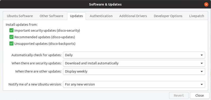 ubuntu linux - software updater - settings and configuration