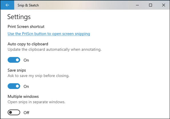 win10 snip & sketch settings preferences screen capture