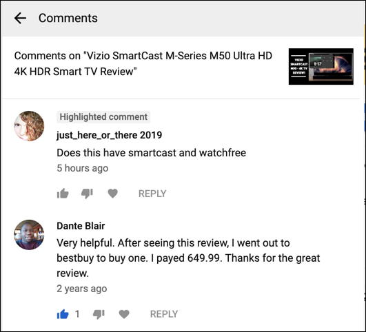 read youtube response reply comments