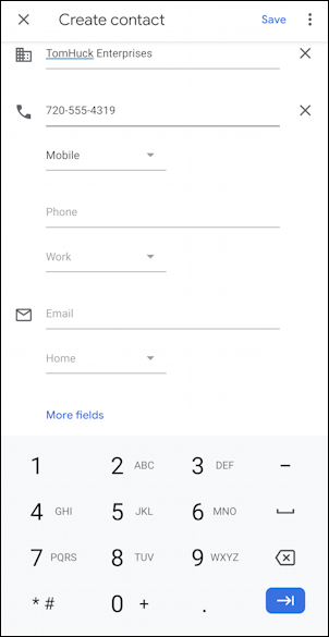 tom sawyer - entering android contact address phone