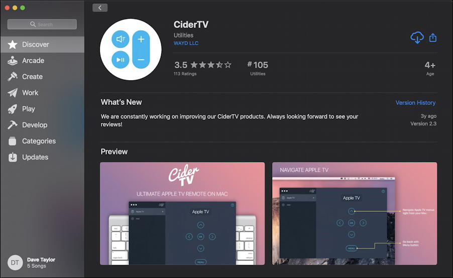 CiderTV app in Mac app store