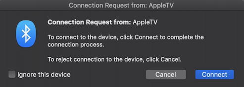 bluetooth connection request from appletv macbook macos x