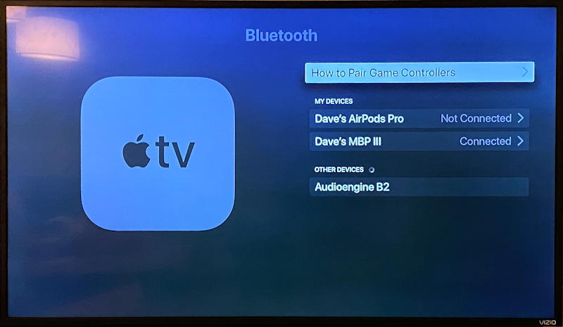 appletv bluetooth paired macbook pro air