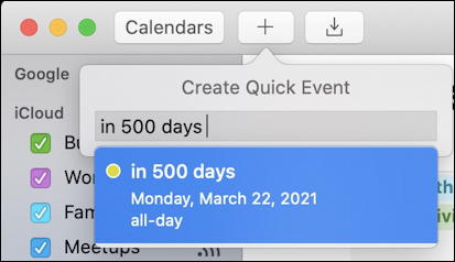 today + 500 days into the future mac ical calendar