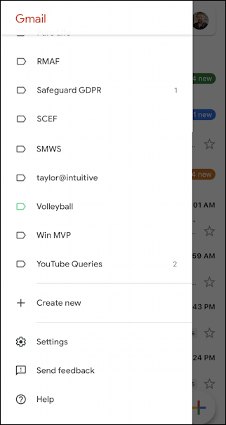 gmail iphone - menu settings