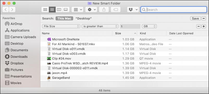 macos x mac smart folder - files bigger than 1 gb