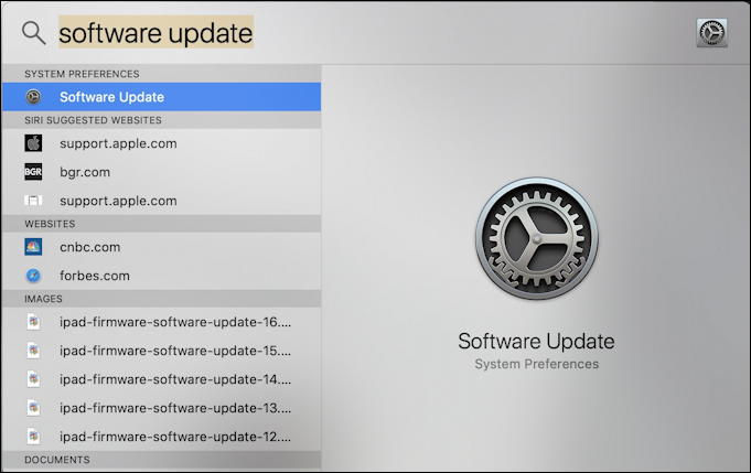 mac spotlight search: system update