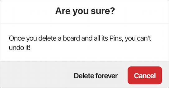 delete pinterest board pinboard? are you sure?