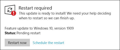 windows 10 win10 1909 november 2019 update - restart required
