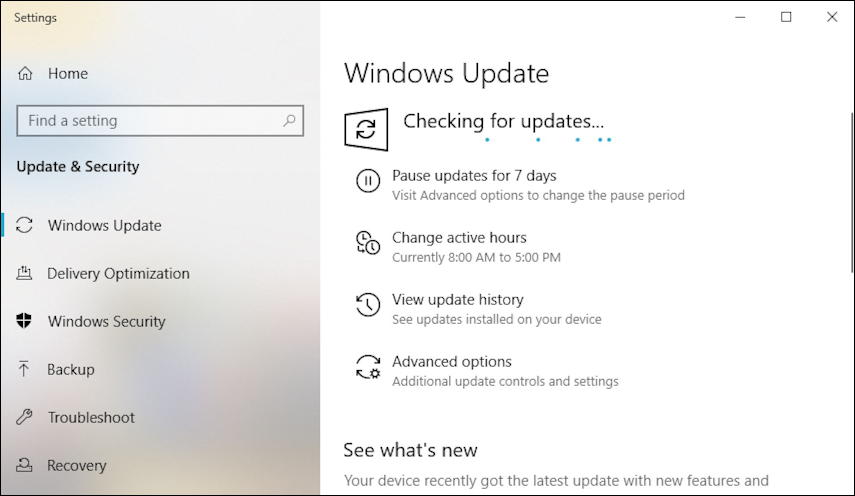 windows 10 win10 1909 november 2019 update - new check for updates