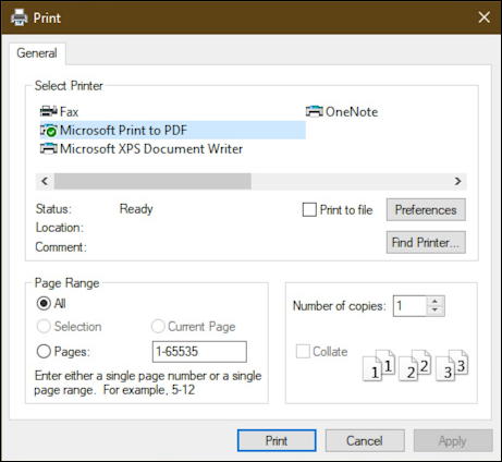 microsoft windows 10 win10 print printer dialog window