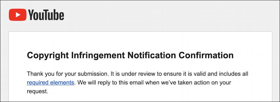youtube email confirmation - copyright violation takedown