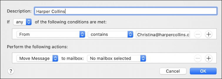 apple mail - default mail filtering rule 