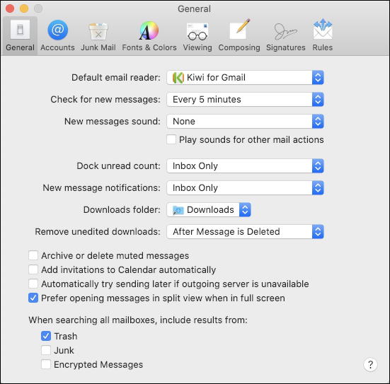 apple mail settings preferences